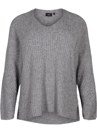 Pull en tricot avec fente, Light Grey Melange, Packshot image number 0