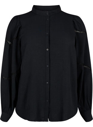 Overhemdblouse met gehaakte details, Black, Packshot image number 0