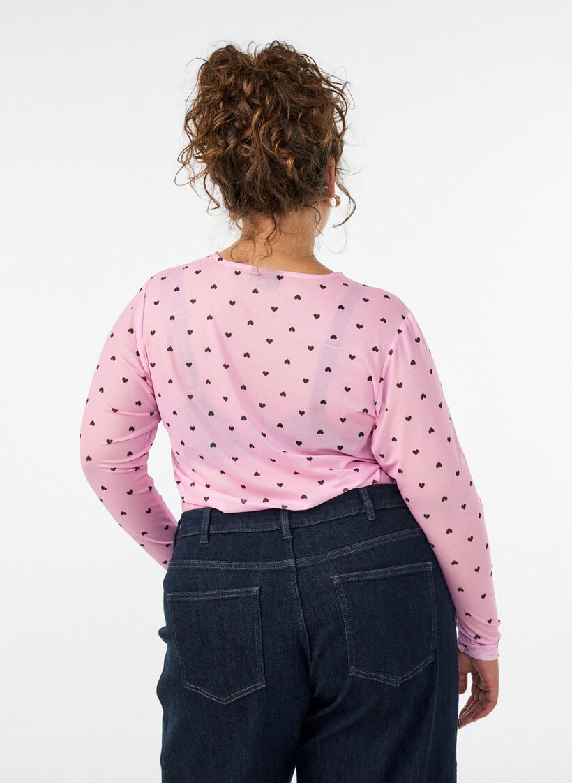 Blouse en maille avec imprim&eacute;, Rose, Model image number 2