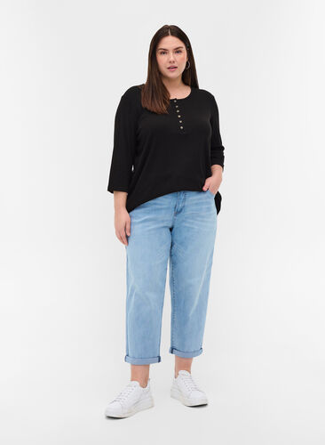7/8 jeans met hoge taille, Light blue denim, Model image number 0