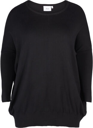 Losse gebreide blouse met geribbelde randen, Black, Packshot image number 0