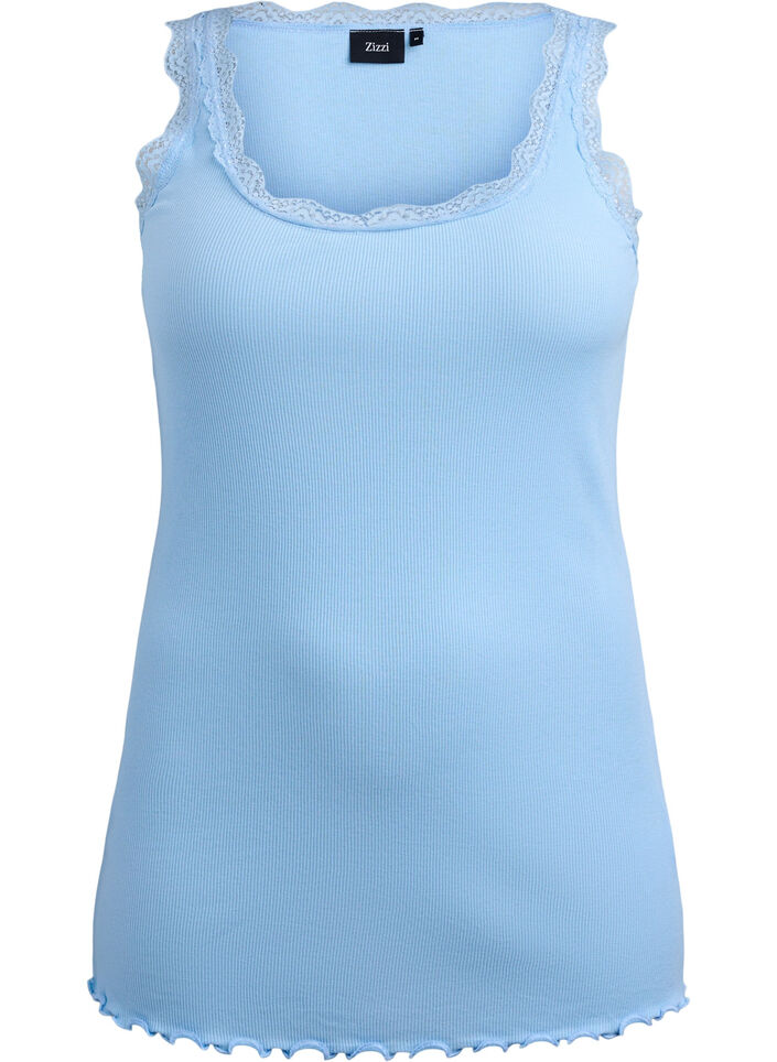 Top avec finitions en dentelle, Bleu Clair, Packshot image number 0