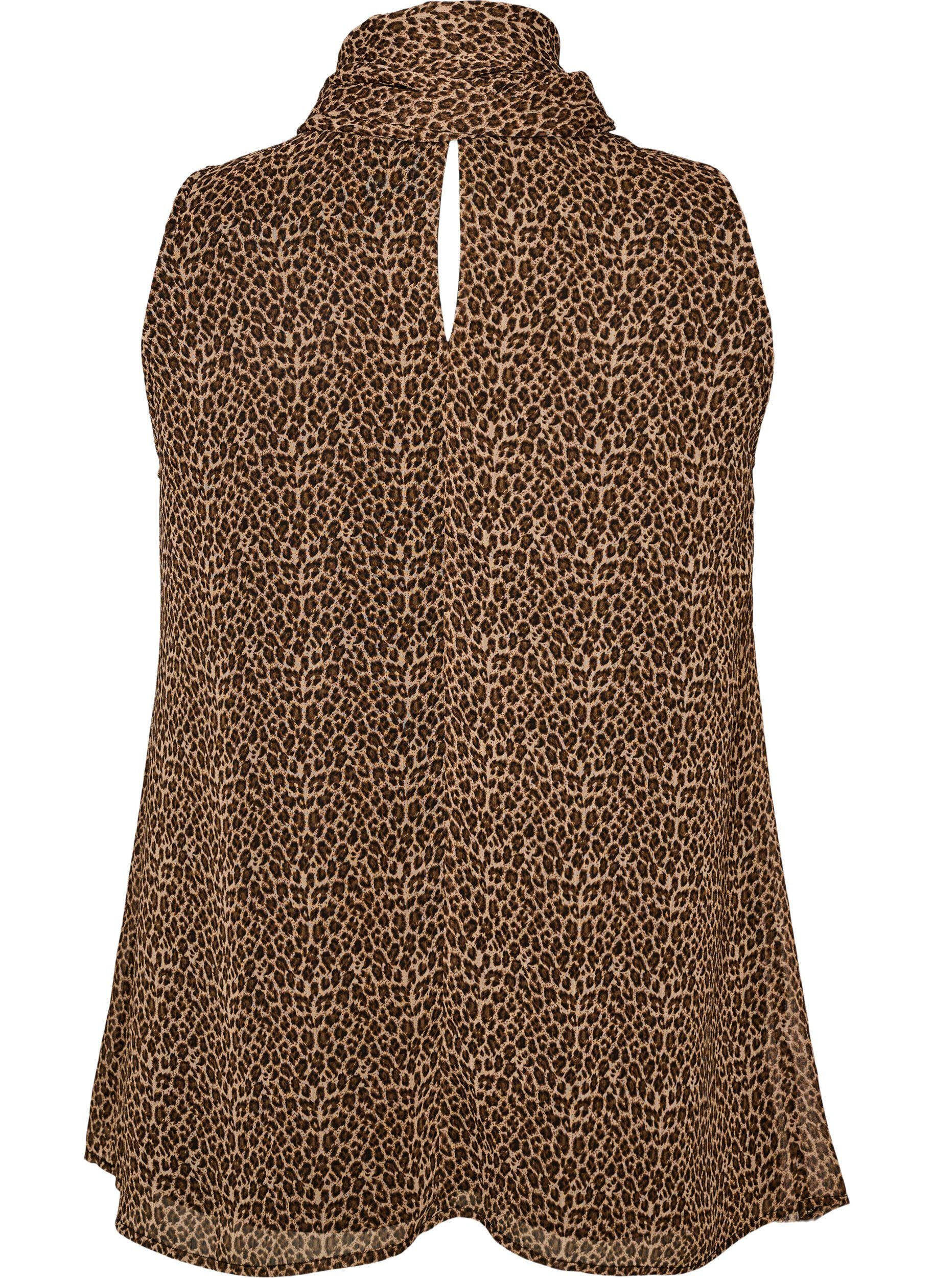 ZizziBlouse sans manches &agrave; col montant avec un n&oelig;ud, Marron, Packshot image number 1