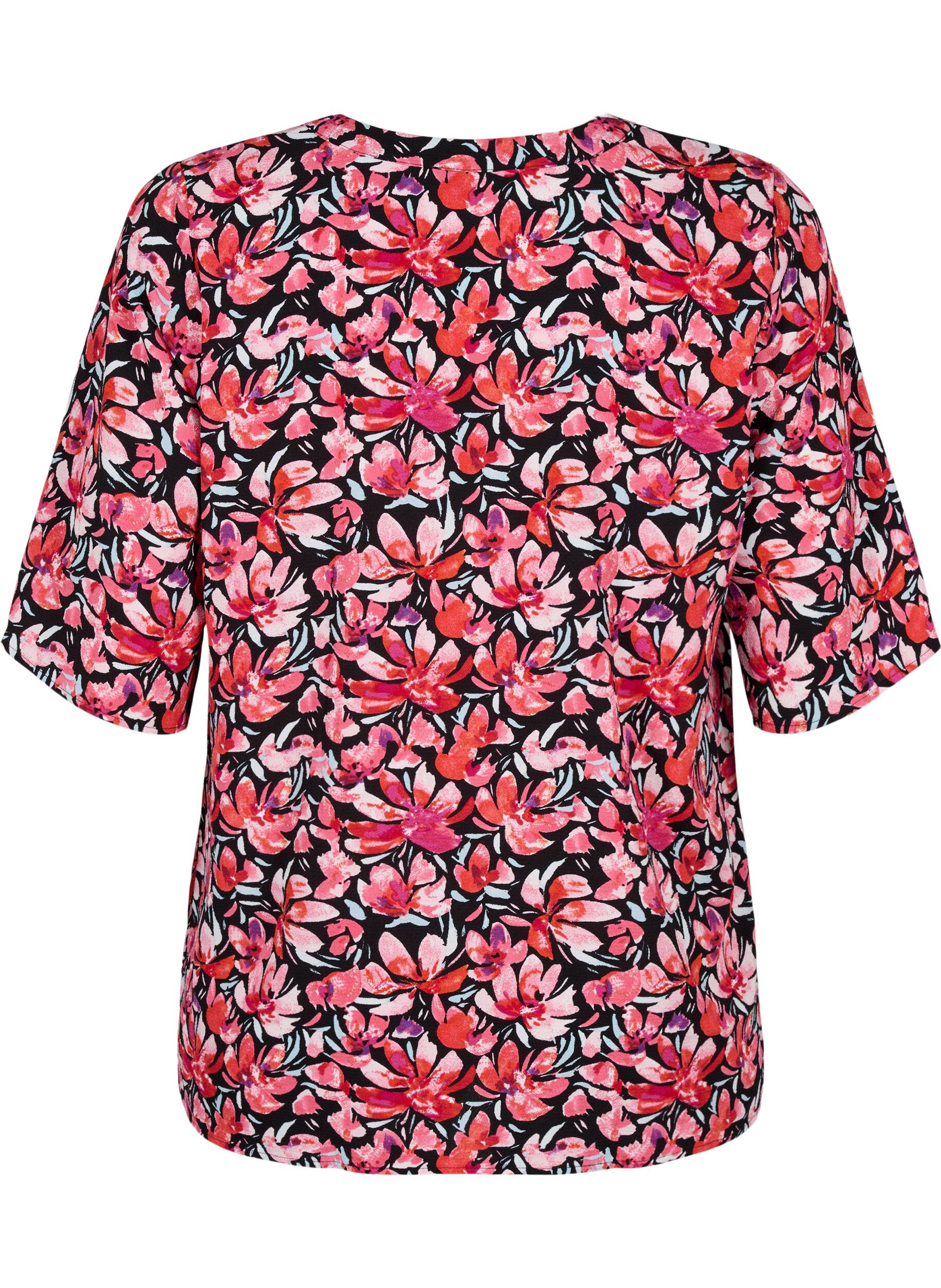 Zizzi Blouse met V-hals en bloemenprint, Black Flower AOP, Packshot image number 1
