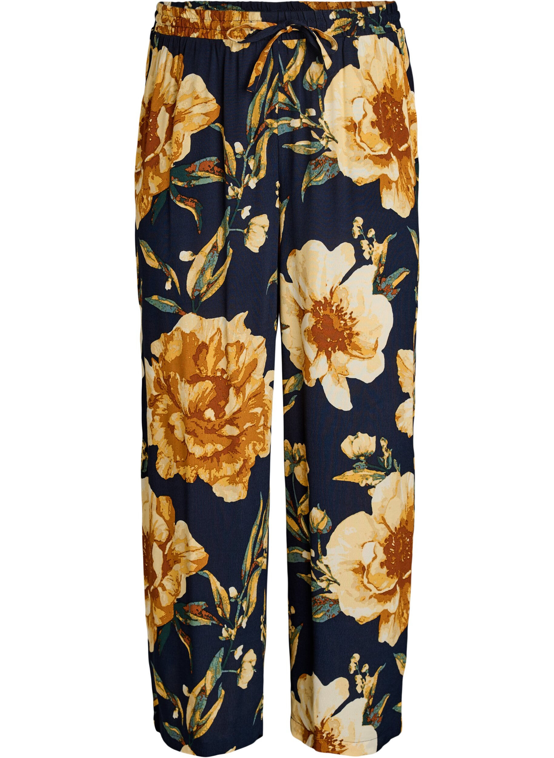 Zizzi Pantalon ample en viscose avec imprim&eacute;, Bleu, Packshot image number 0