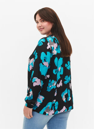 Lange mouw viscose blouse met print, Blue AOP, Model image number 1