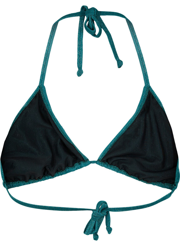 Haut de bikini triangle à paillettes, Vert foncé, Packshot image number 1