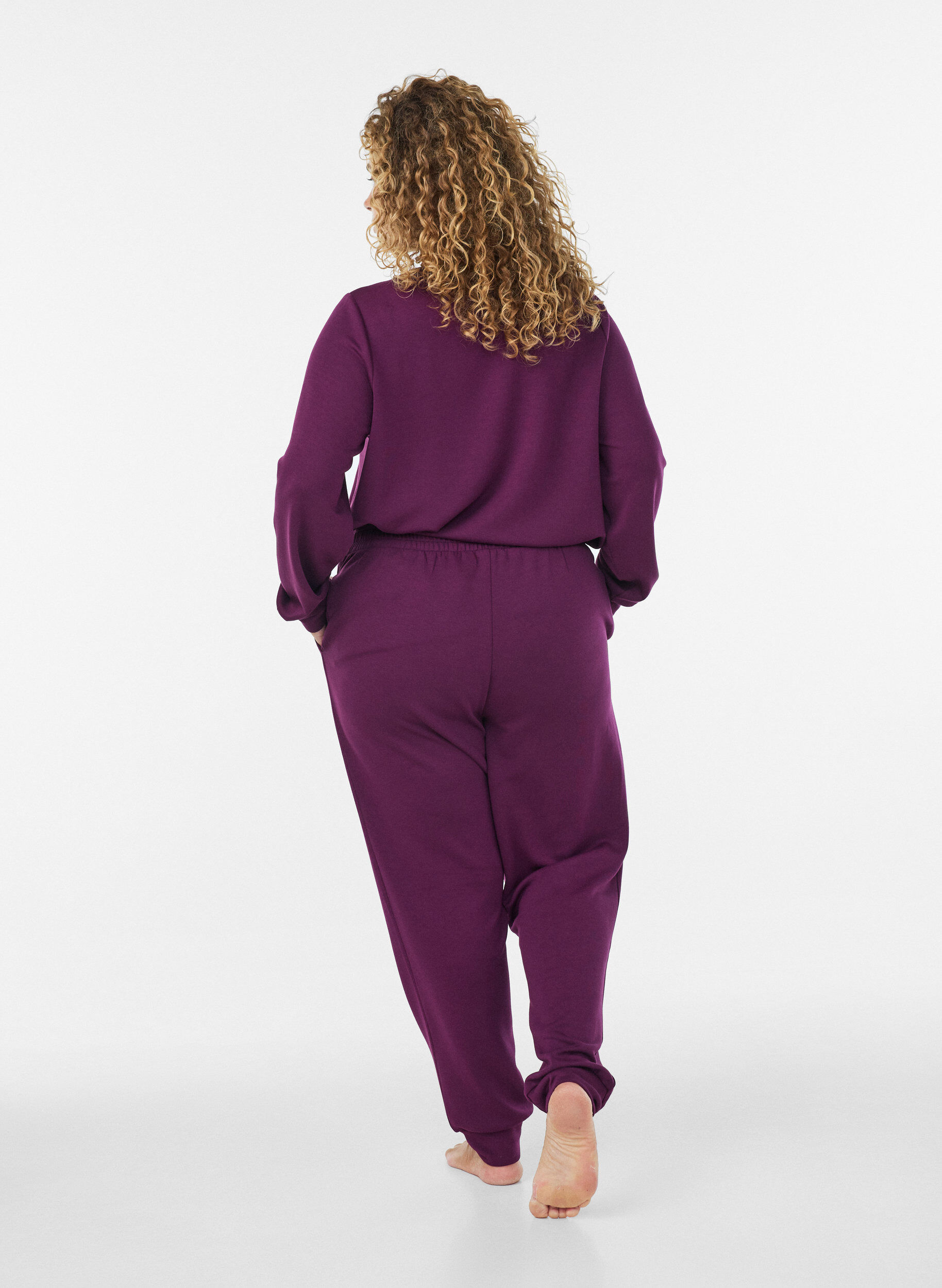 ZizziPantalon en jersey taille haute avec poches, Violet, Model image number 1