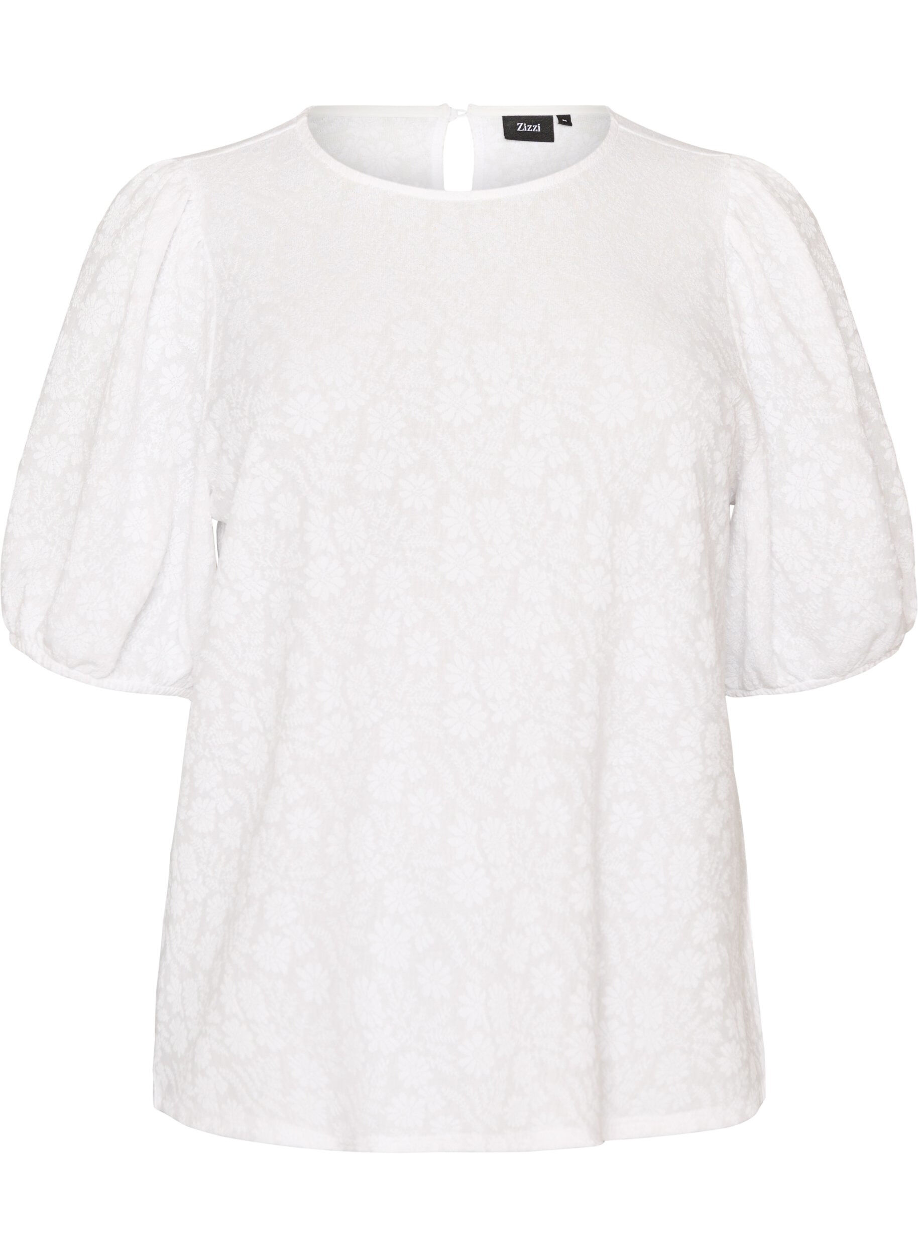 ZizziBlouse met textuur en korte mouwen, Wit, Packshot image number 0