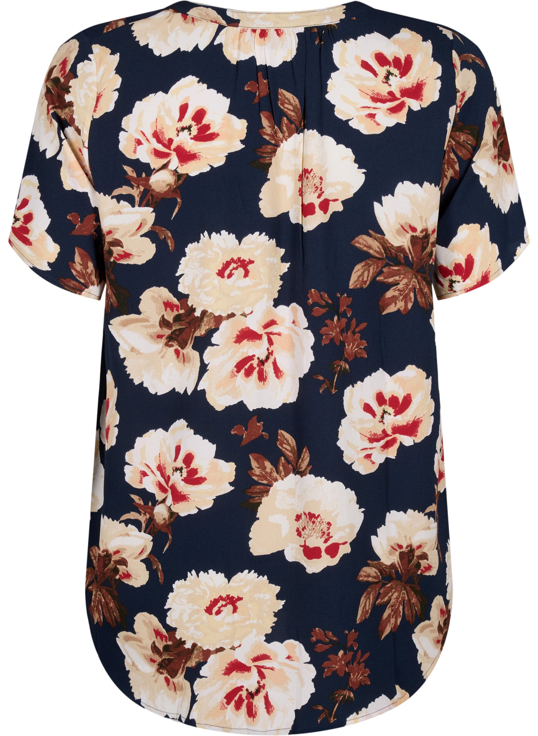 ZizziBlouse met korte mouwen en v-halslijn, Blauw, Packshot image number 1