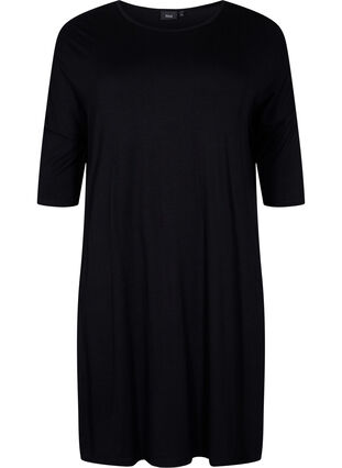 Jersey jurk van viscose met 3/4 mouwen, Black, Packshot image number 0
