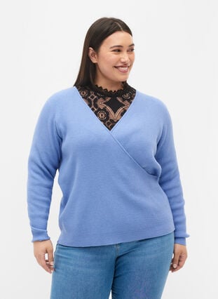 Gebreide blouse met overslag, Lavender Lustre, Model image number 0