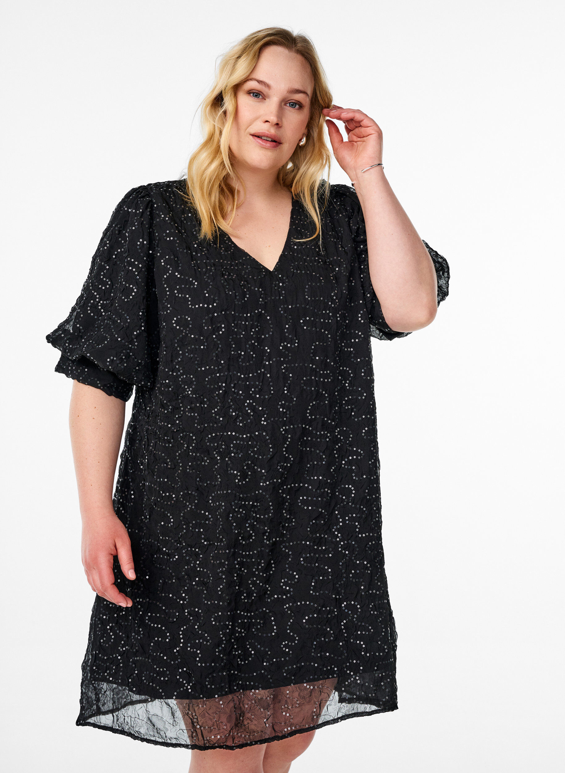 Robe de soir&eacute;e courte &agrave; paillettes, Noir, Model