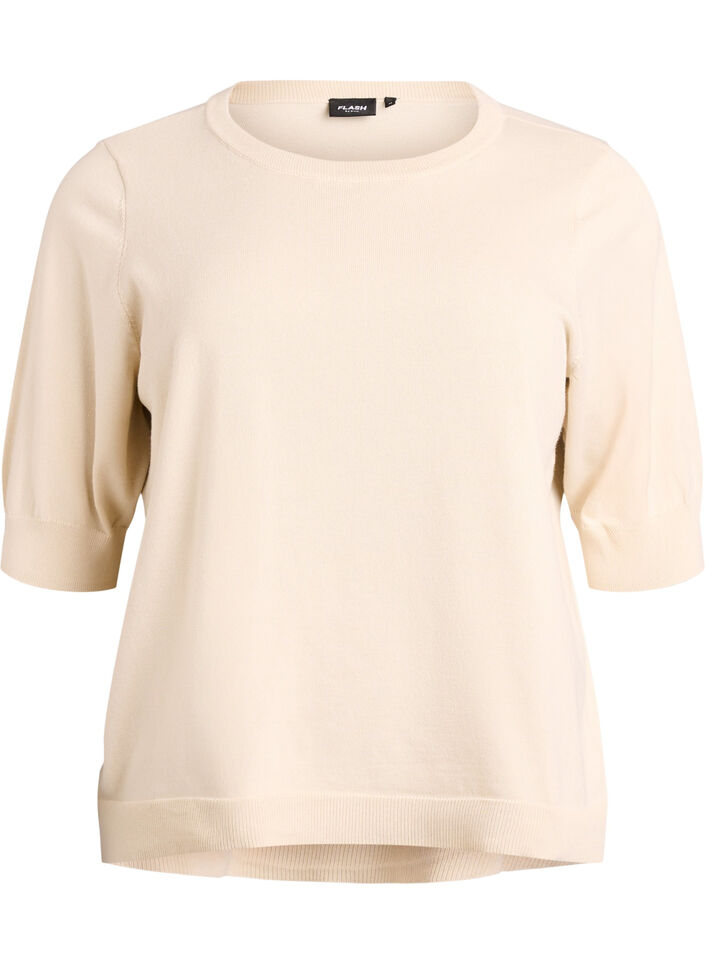Blouse en fine maille &agrave; manches courtes, Beige, Packshot image number 0
