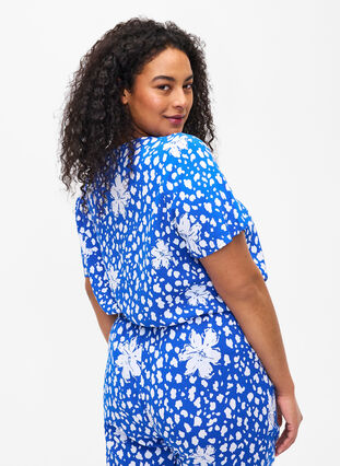 FLASH - Viscose blouse met korte mouwen en print, Nautical Bl.Wh.AOP, Model image number 1
