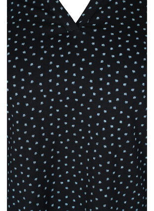 Top en coton avec manches 3/4 et imprimé à fleurs, Black w. Blue Flower, Packshot image number 2
