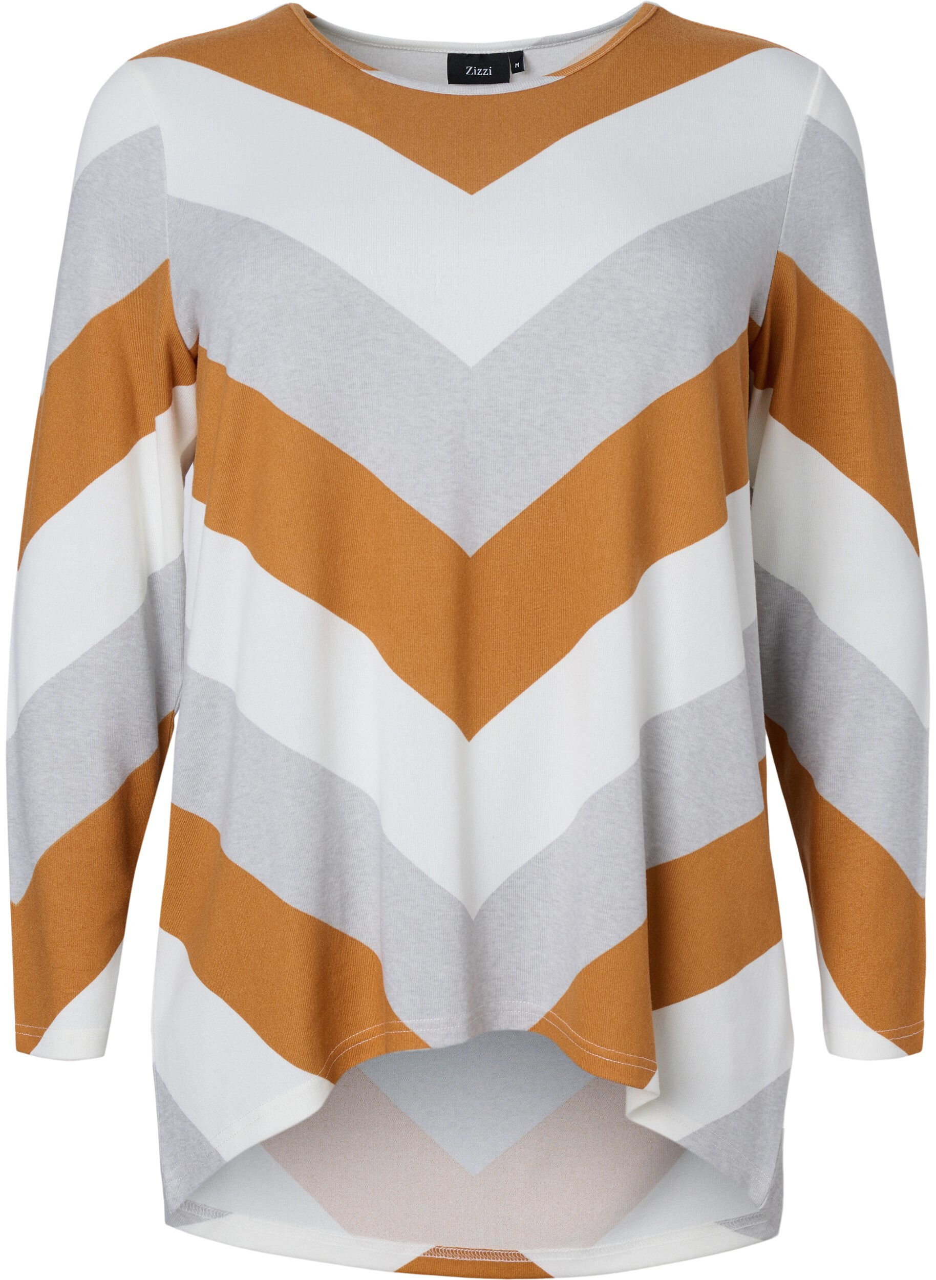 Zizzi  Blouse &agrave; motifs avec manches longues, Beige Zig Zag, Packshot image number 0
