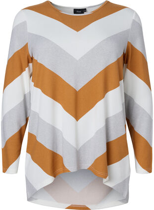 Gedessineerde blouse met lange mouwen, Beige Zig Zag, Packshot image number 0