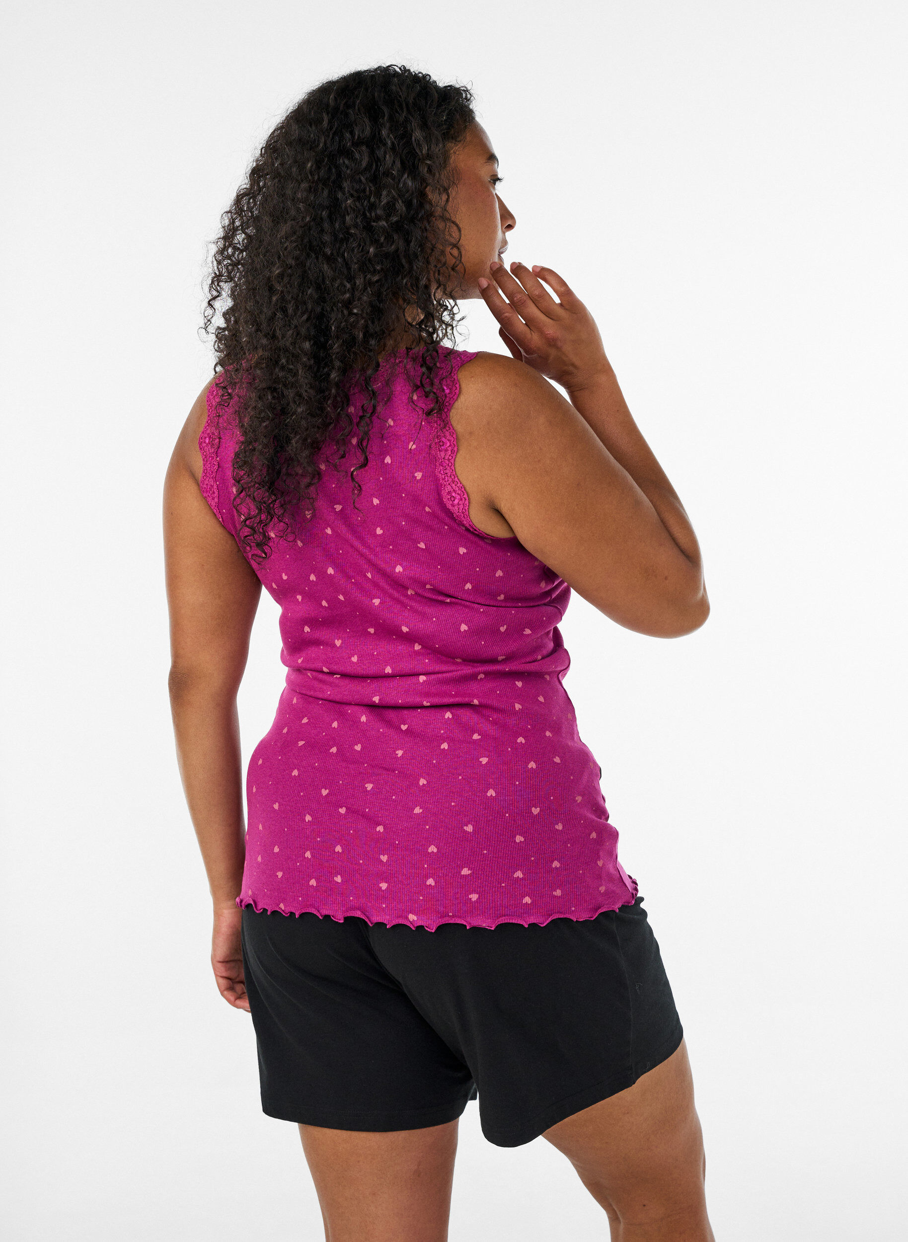 ZizziTop avec imprim&eacute; et bord en dentelle, Violet, Model image number 2