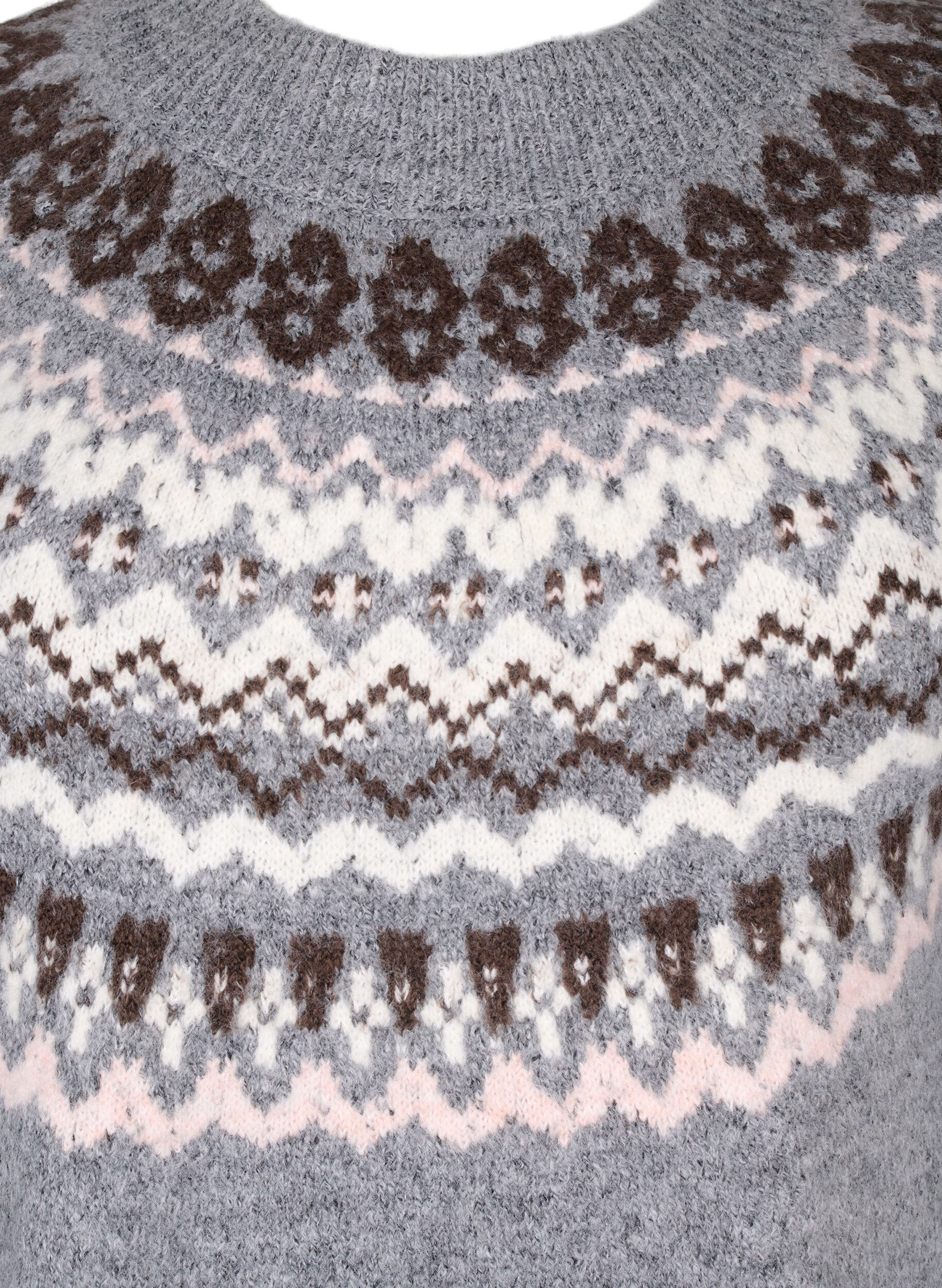 ZizziGebreide jurk met jacquardpatroon en lange mouwen, Medium Grey Comb, Packshot image number 2