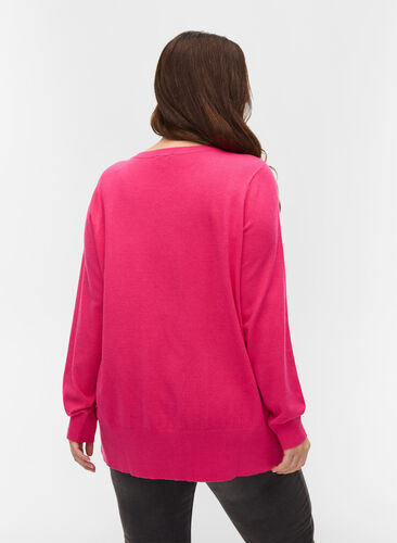 Pull en tricot avec fente, Fuchsia Purple, Model image number 1