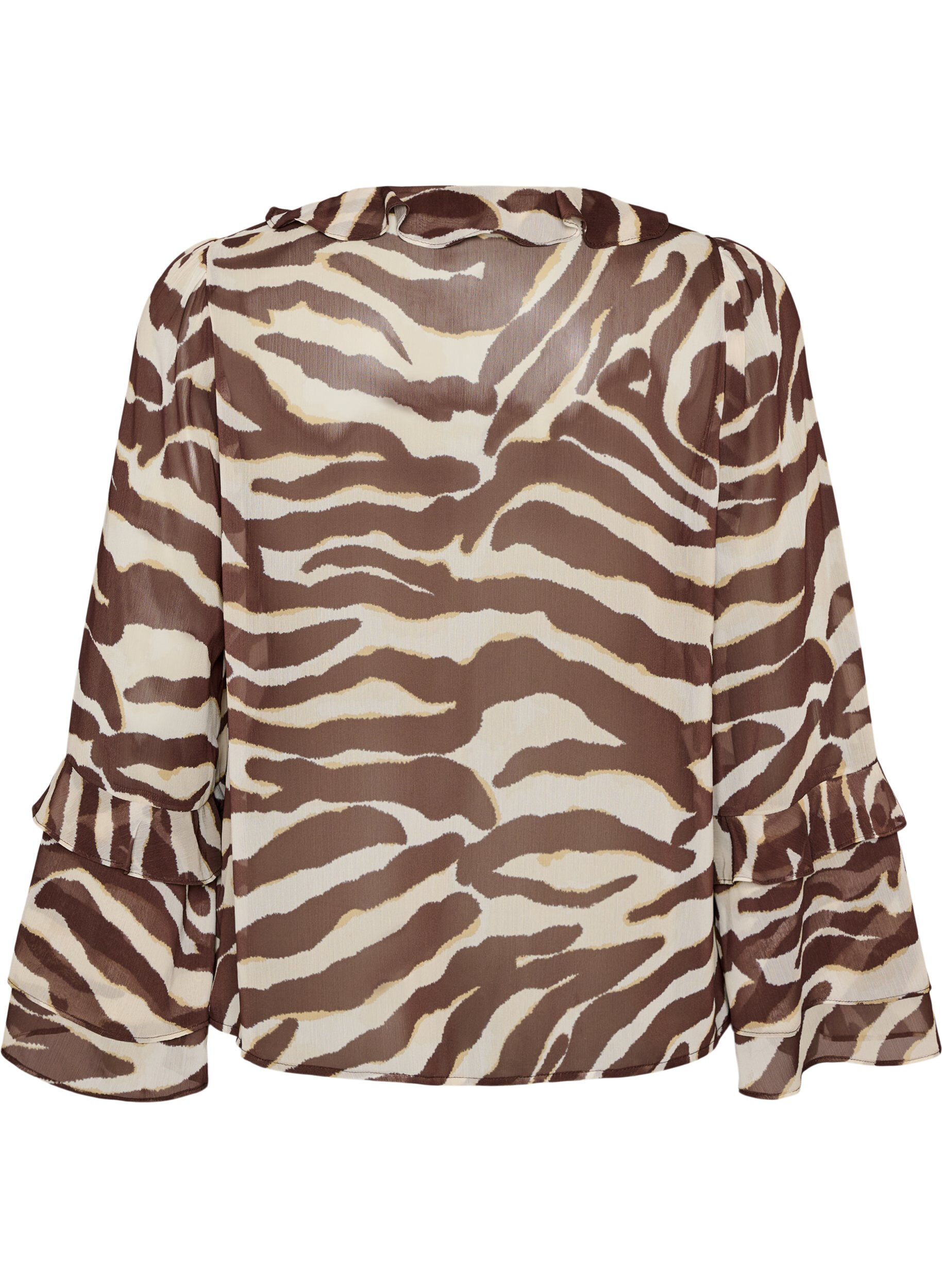 ZizziBlouse en mousseline avec imprim&eacute; z&egrave;bre et volants, Marron, Packshot image number 1