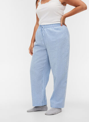 Losse katoenen pyjama broek met strepen, Chambray Blue Stripe, Model image number 2