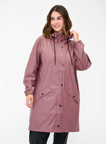 Veste de pluie avec capuche et fermeture boutonnée, Rose Taupe, Model image number 0