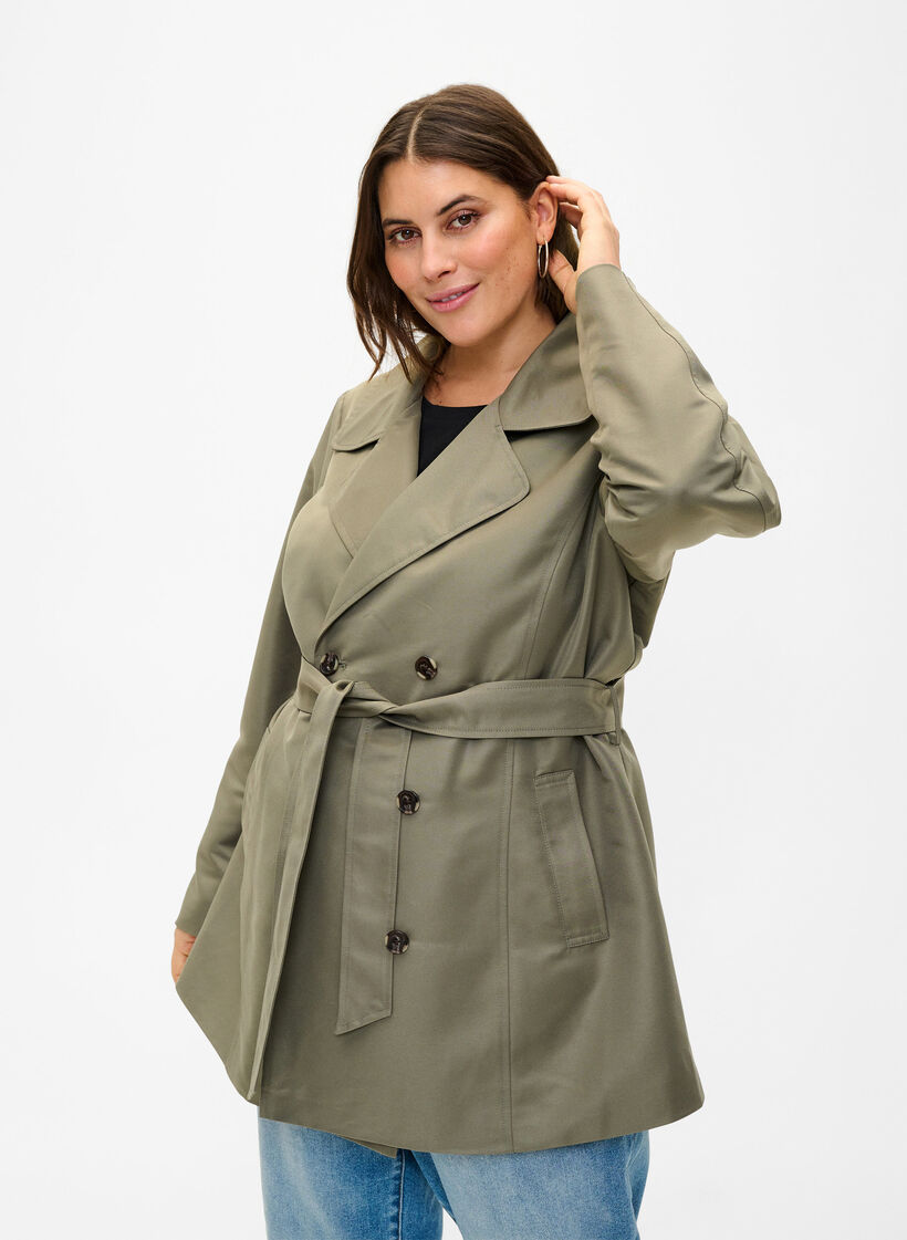Trench court avec ceinture, Vert Kaki, Model image number 0