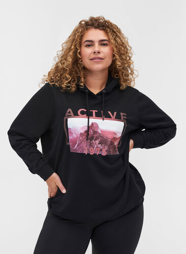 Sweatshirt met print en capuchon, Black, Model image number 0