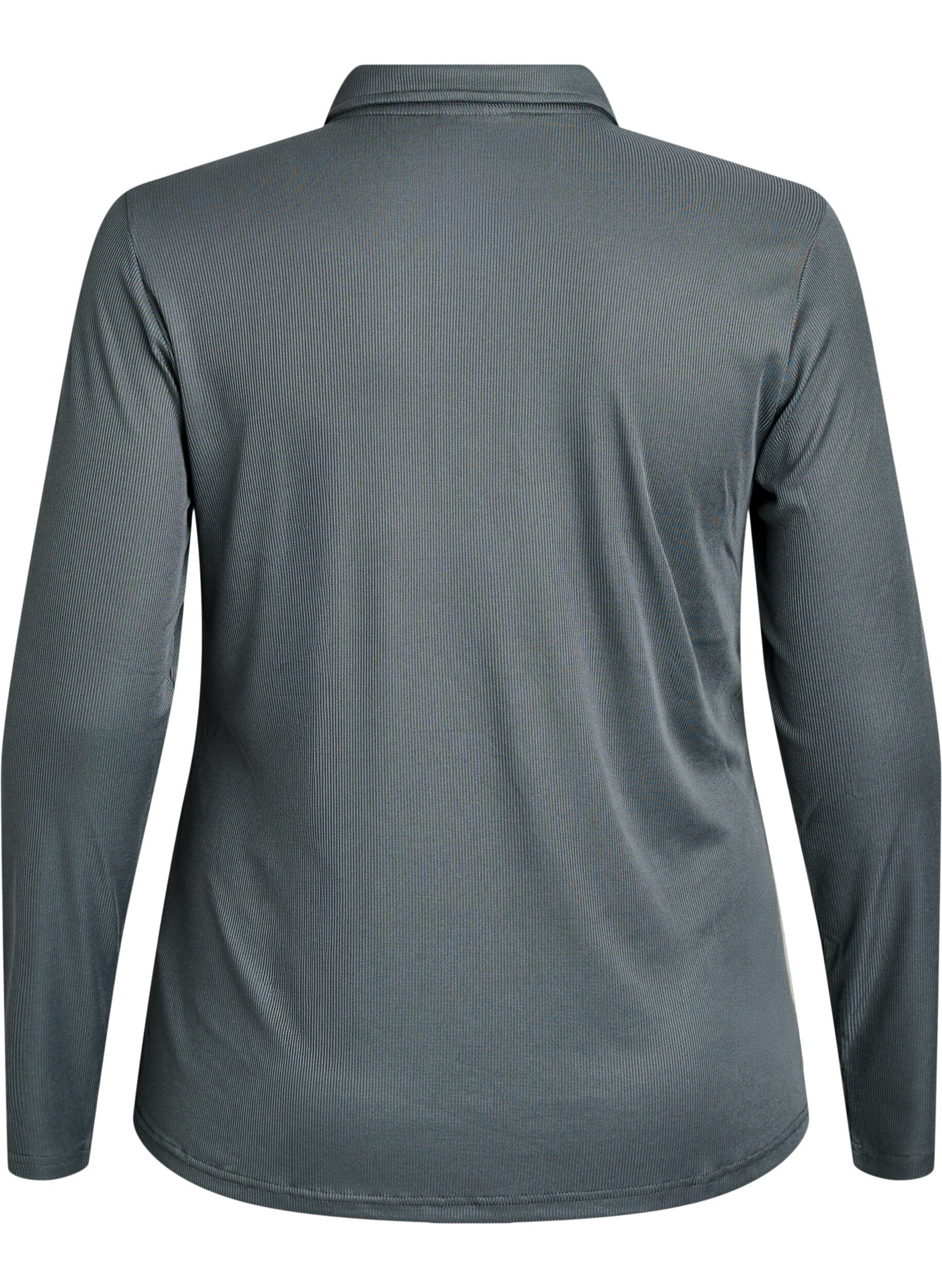 Zizzi Polo en maille c&ocirc;tel&eacute;e douce &agrave; manches longues, Vert fonc&eacute;, Packshot image number 1