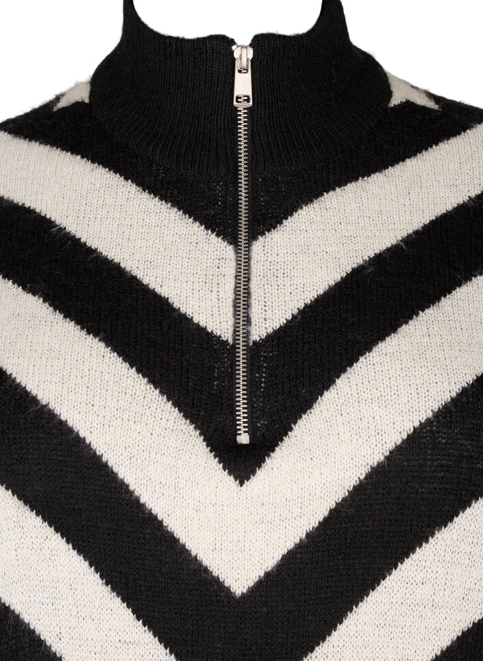 Pull en tricot à col montant avec fermeture éclair, Black Birch Stripe, Packshot image number 2
