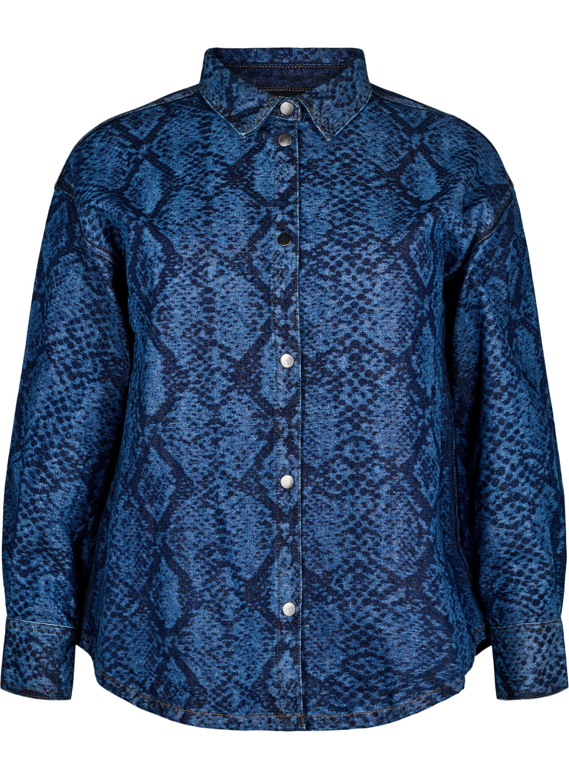 Losse denimblouse met slangenprint