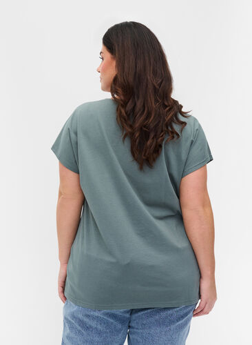 Katoenen t-shirt met strepen, Balsam Green Solid, Model image number 1