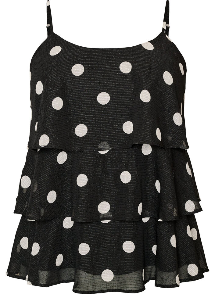 Top superpos&eacute; avec volants et fines bretelles, Noir, Packshot image number 0