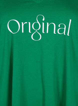 T-shirt en coton avec impression de texte et col en V, Jolly Green ORI, Packshot image number 2