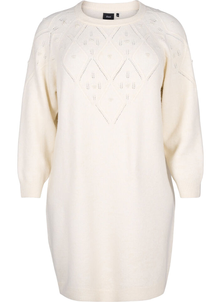 Gebreide jurk met patroon en kralen, Birch Mel., Packshot image number 0