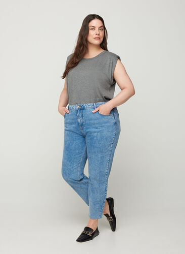 Cropped mom fit Mille jeans met losse pasvorm, Light blue denim, Model image number 0