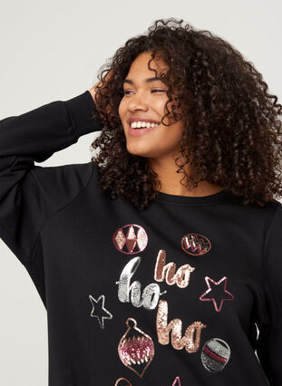 Kerst sweatshirt met pailletten, Black, Model image number 2