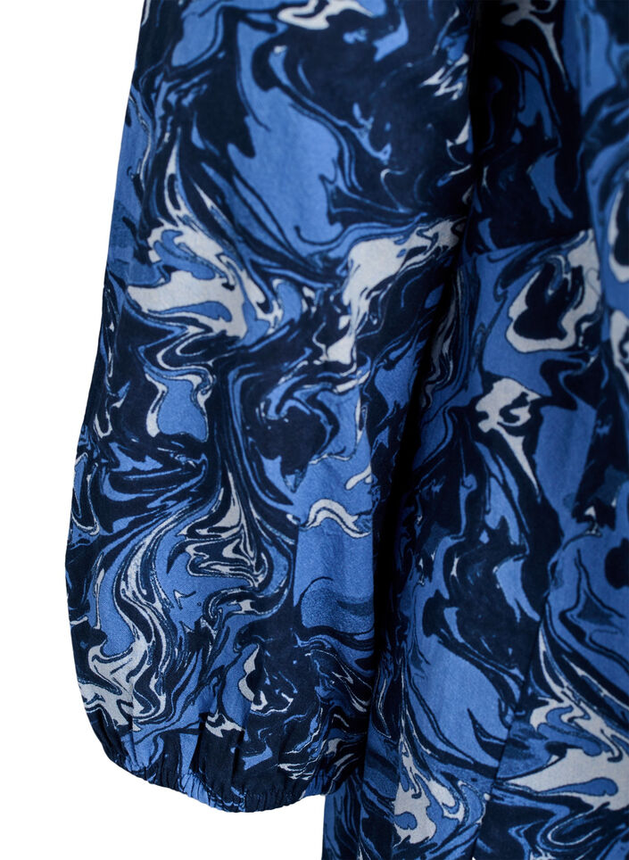 Robe courte en coton avec un ourlet &eacute;lastique et des manches longues, Bleu, Packshot image number 3