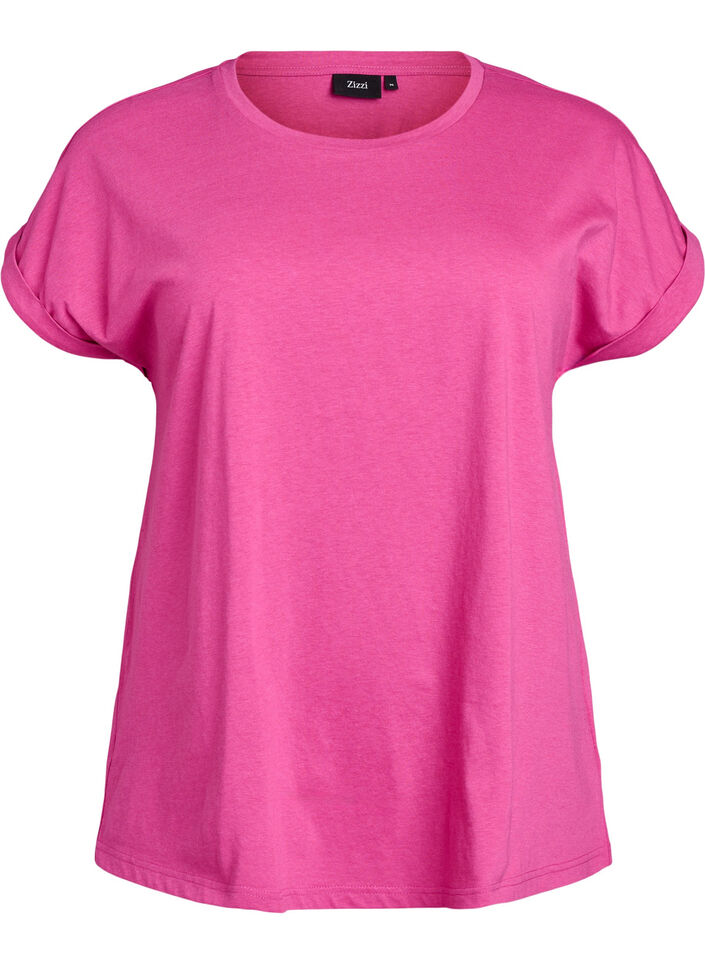 T-shirt &agrave; manches courtes en m&eacute;lange de coton, Rose, Packshot image number 0