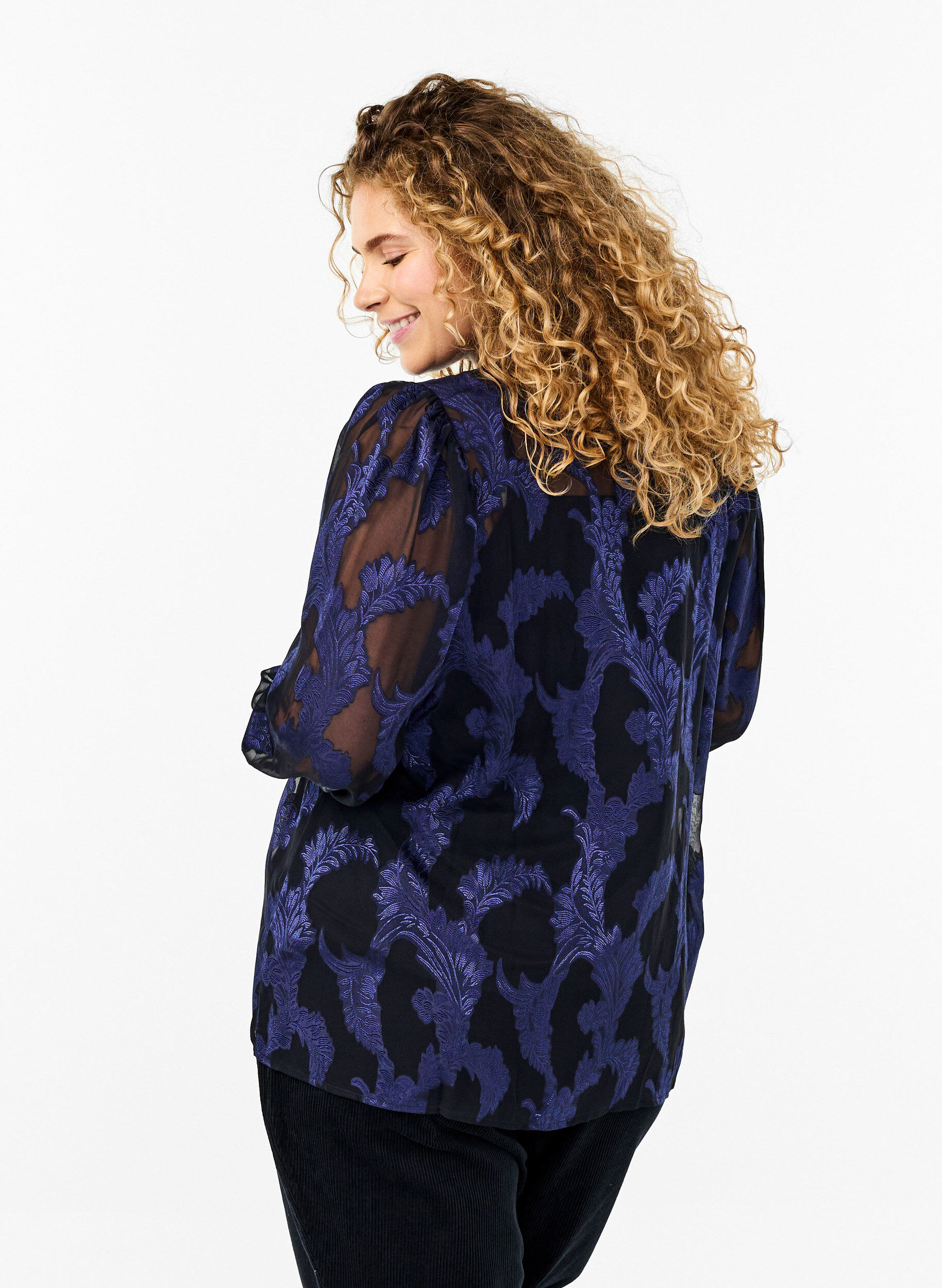 ZizziChiffon blouse met jacquardpatroon, Evening Blue, Model image number 1