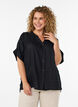 Viscose blouse met korte mouwen en rimpeldetail, Zwart, Model image number 0