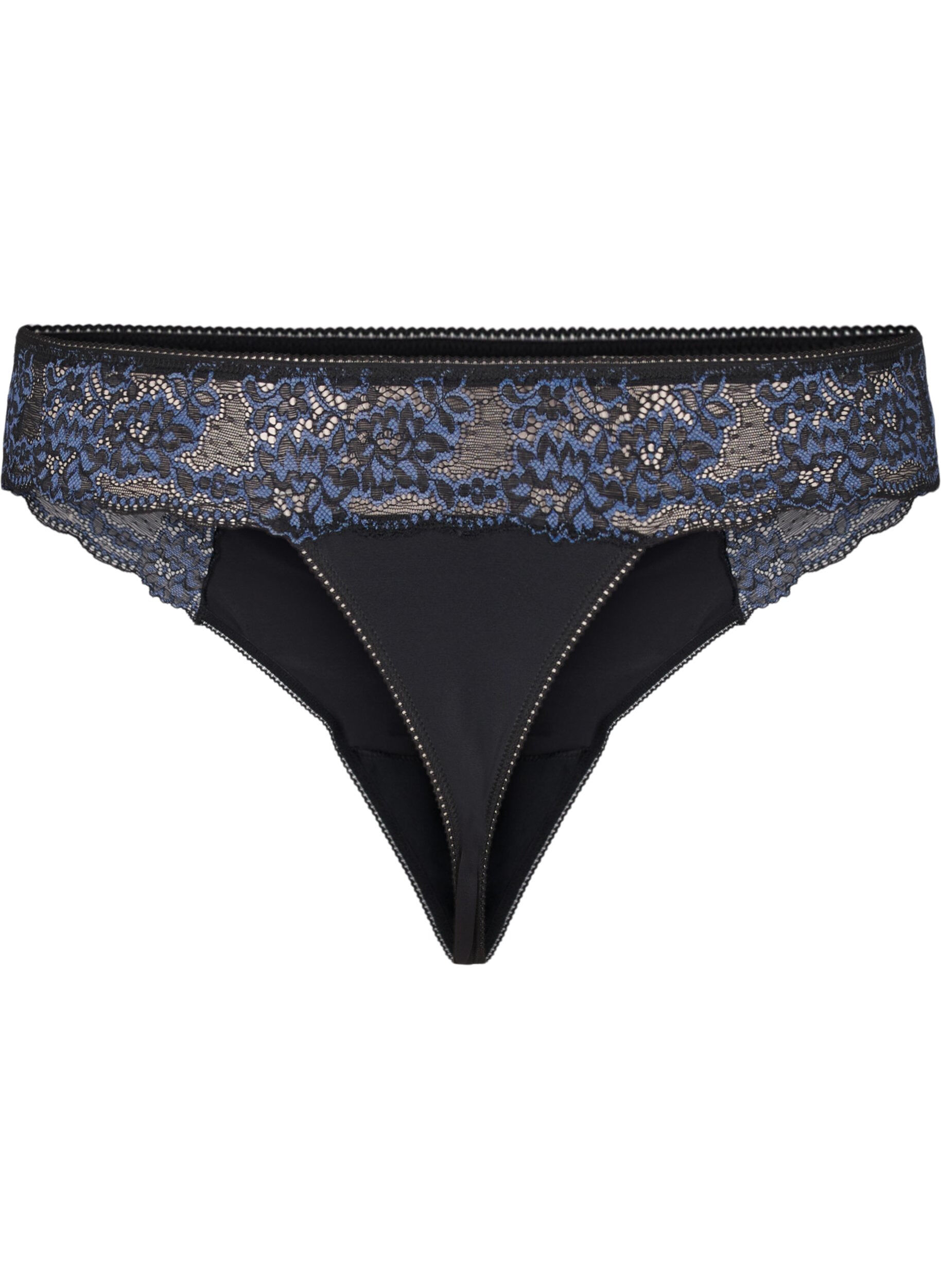 ZizziG-string van microvezels met kant, Black w Blue, Packshot image number 1