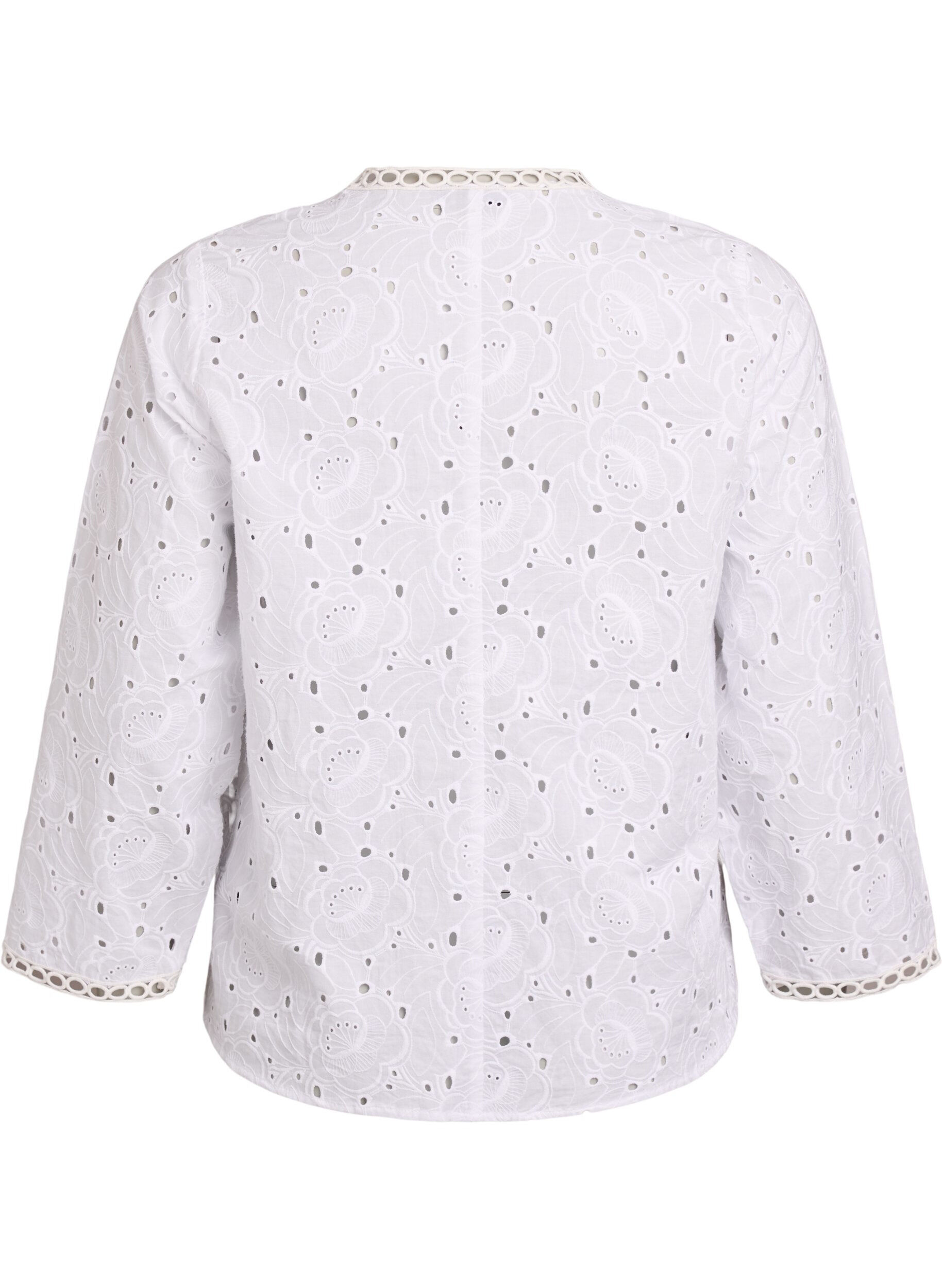 Zizzi Blouse en coton &agrave; manches longues avec broderie anglaise, Blanc, Packshot image number 1