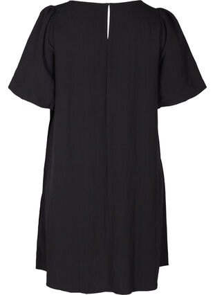 Robe en viscose à manches courtes en forme de trapèze , Black, Packshot image number 1