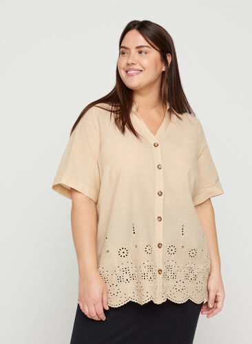 Chemise à manches courtes avec broderie anglaise, Irish Cream, Model image number 0