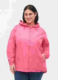 Korte jas met capuchon en verstelbare onderkant, Hot Pink, Model