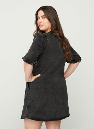 Denim jurk met korte mouwen en ritssluiting, Grey Denim ASS, Model image number 1