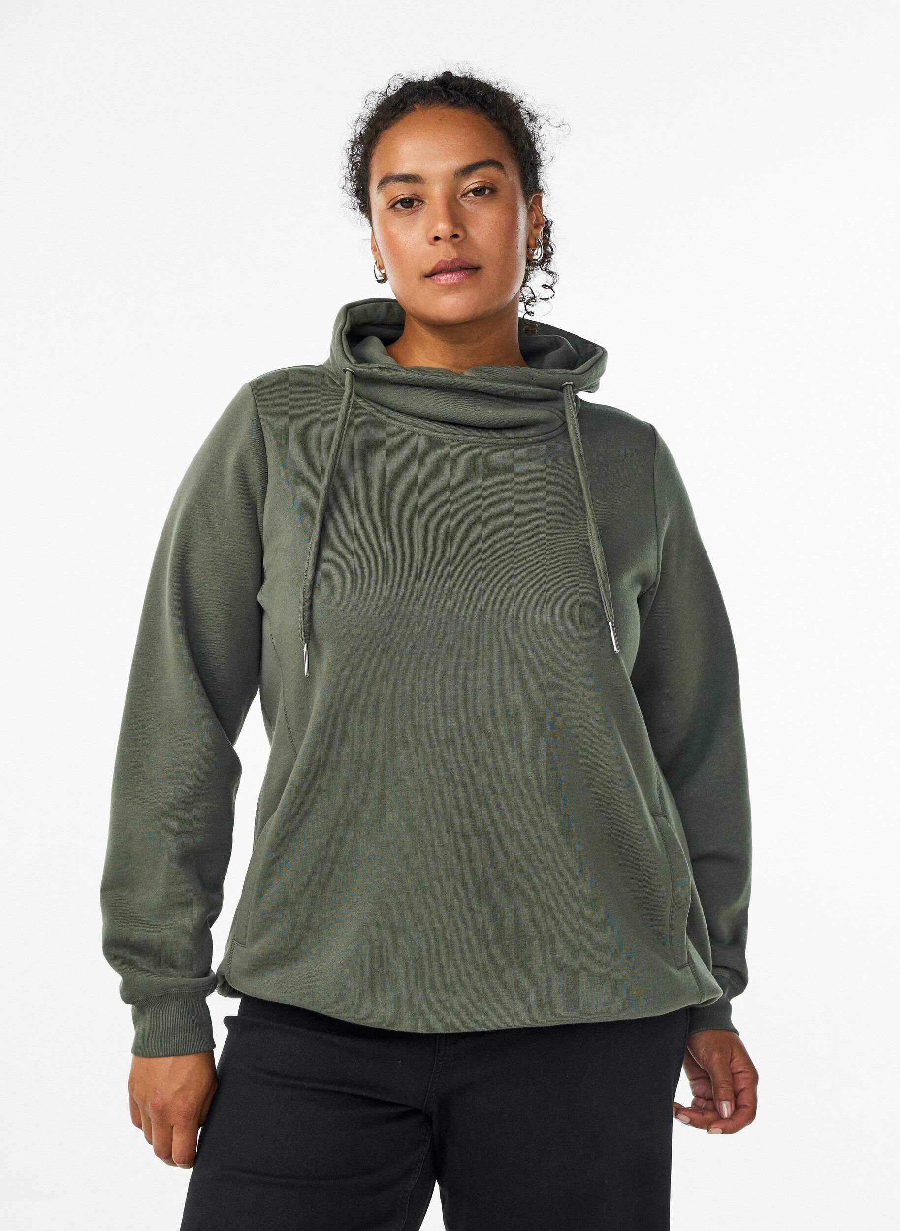 Sweat &agrave; col montant et poches, Vert, Model